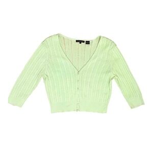 Jeanne Pierre Y2K Cardigan Mint Green Pointelle Knit Cotton Large